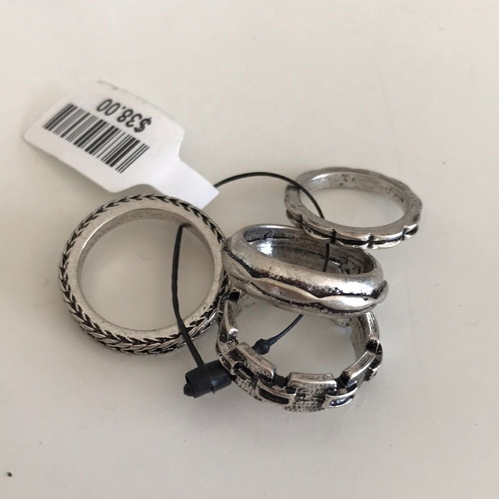 Free People Silver Tone Set of 4 Rings